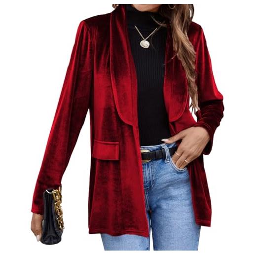 TACSTRUN velluto blazer giacca casual manica lunga lapel collar blazer affari lungo cardigan plus size capispalla, rosso, xxl