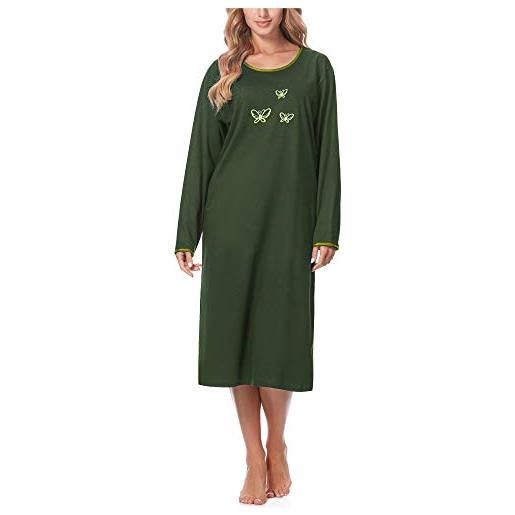Merry Style camicia da notte manica lunga donna 91lw1 (verde scuro (manica lunga), m)