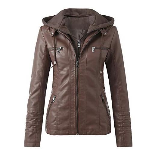Generisch giacca in pelle da donna autumn similpelle giacca per le mezze stagioni con cappuccio, taglie grandi, giacca con cappuccio, a maniche lunghe, giacca da moto, giacca autunnale, slim fit, cappotto