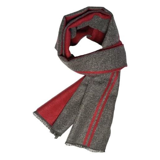 Prupoky sciarpa invernale da uomo in cashmere, calda e lunga, con nappa, sciarpa da uomo, strisce grigie rosse, taglia unica