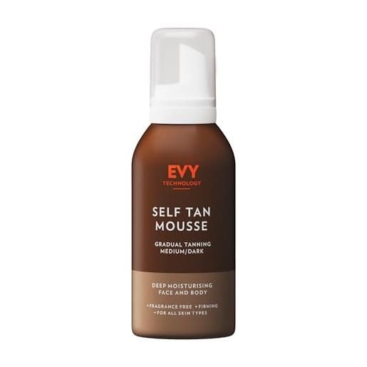EVY Technology evy autoabbronzante mousse per viso e corpo - abbronzatura naturale media/scura a lunga durata - idratante, senza profumo, vegan