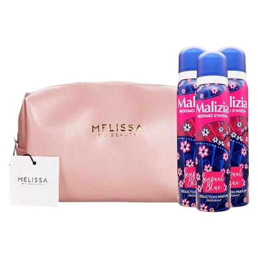 FEI FAN set: 3x deodorante donna sensual blue 100ml + pochette (colori assortiti)