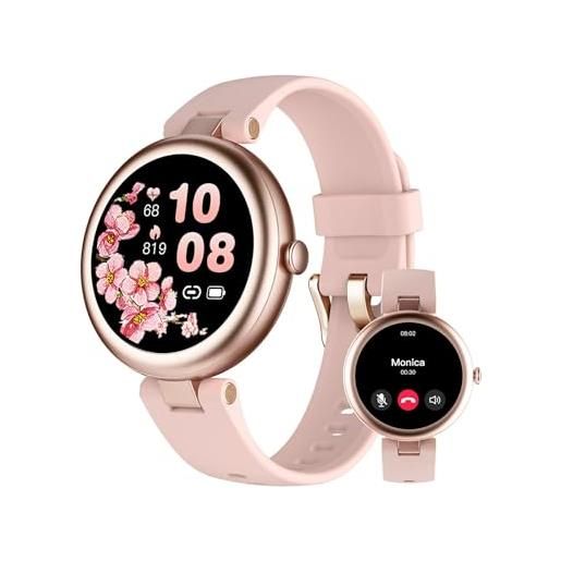 SHANG WING smartwatch donna piccolo smart watch rotondo orologio fitness donna contapassi da polso con cardiofrequenzimetro saturimetro orologio sportivo ciclo mestruale per android ios ragazza rosa