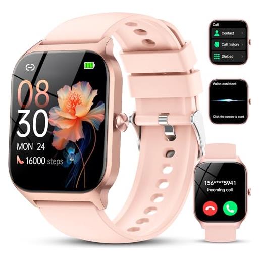 CASCHO smartwatch donna, 1.85'' orologio smartwatch donna con chiamate bluetooth/assistente vocale ai, 115+ sportive smart watch con contapassi/sonno/cardiofrequenzimetro, ip68 fitness tracker per ios android
