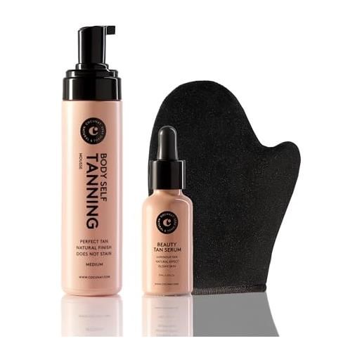 COCUNAT - confezione abbronzatura totale (guanto applicatore in regalo) - mousse per il corpo + siero per il viso autoabbronzante - non macchia - applicazione facile - assorbimento rapido