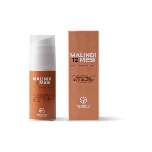 Herbal Touch malindi 12 mesi 50 ml crema viso effetto anti-age, coadiuvante nel trattamento del photo-aging, con filtro solare, idratante e antiossidante per una pelle protetta e luminosa