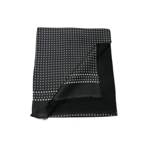 Avantgarde sciarpa double seta lana nera uomo disegni bianchi grigi colore: nero e bianco var 1