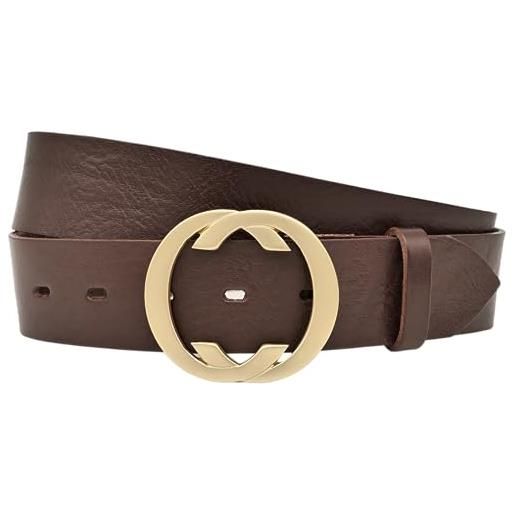 AnnaMatoni cintura in pelle prodotta in germania, da donna, 4 cm, in vera pelle bovina di alta qualità, con fibbia, in oro opaco, colore: nero e marrone, braun 690, tw95 - 110cm gesamtlänge