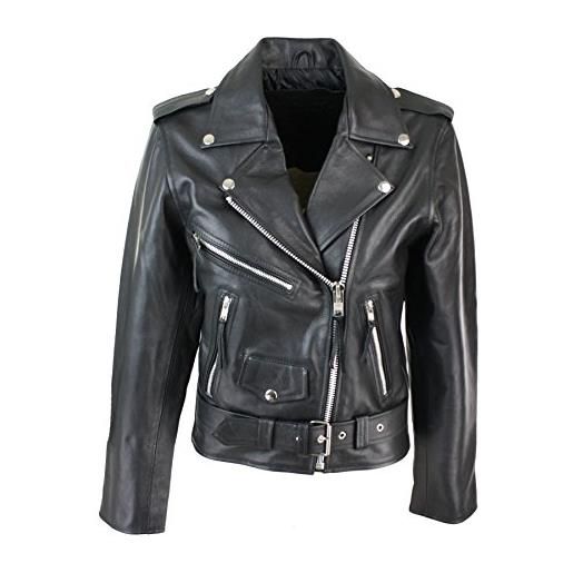 Infinity Leather chiodo corto nero da donna e ragazza in cuoio stile biker brando classico nero l