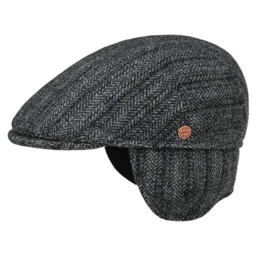 MAYSER coppola con paraorecchie sidney wool uomo - made in the eu cappello piatto visiera, fodera, fascia pelle inverno autunno/inverno - 60 cm grigio