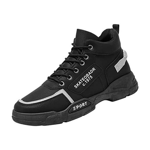 Generisch scarpe da ginnastica da uomo, invernali, calde, per il tempo libero, piatte e antiscivolo, con parte superiore in pelle, per attività all'aria aperta, leggere, comode, nero , 43