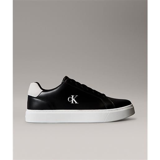 Calvin klein jeans sneakers in pelle con logo black white uomo