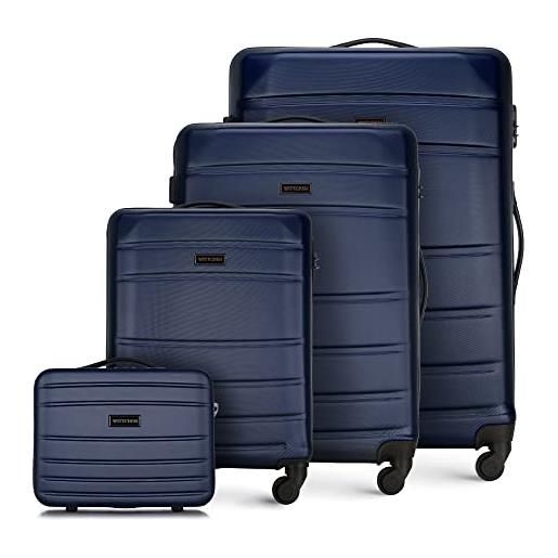 WITTCHEN set di 4 valigie con custodia per cosmetici trolley bagaglio a mano in abs con 4 ruote spinner chiusura a combinazione maniglia telescopica globe line blu navy ryanair/ita airways