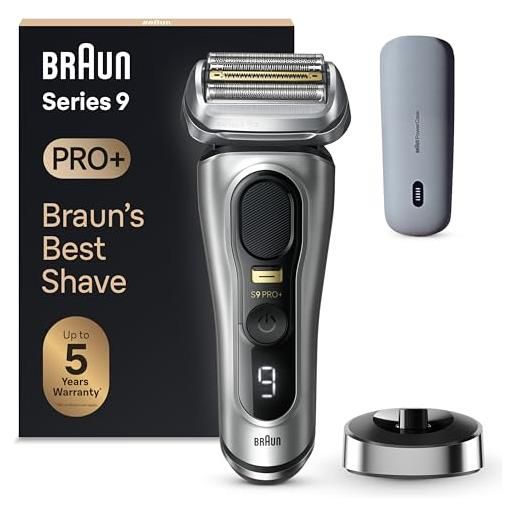 Braun series 9 pro +, rasoio elettrico barba, regolabarba uomo, rifinitore di precisione, con power. Case, batteria litio ion, 100% impermeabile idea regalo, 9527s argento