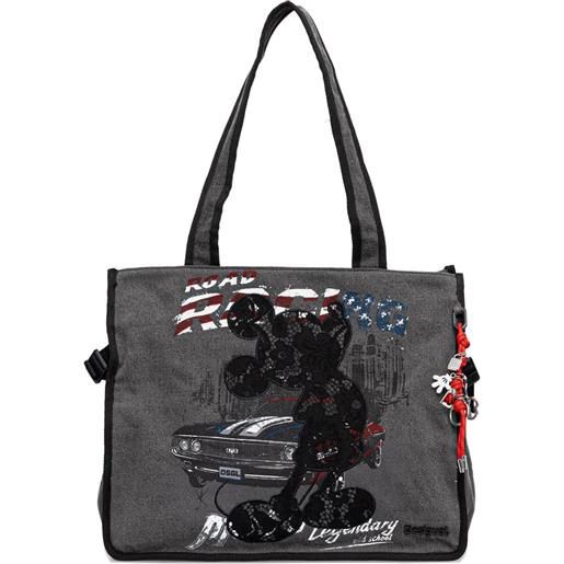 Desigual borsa a spalla mickey mouse media denim - grigio