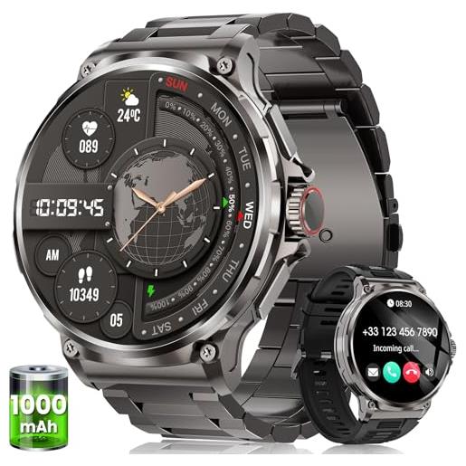 BANLVS smartwatch uomo militare con 1000mah, 1,92 hd smart watch orologio con chiamate, 120+ modalità sportive, 5atm, 24/7 cardiofrequenzimetro, sonno, notifiche messaggi, fitness tracker android ios nero
