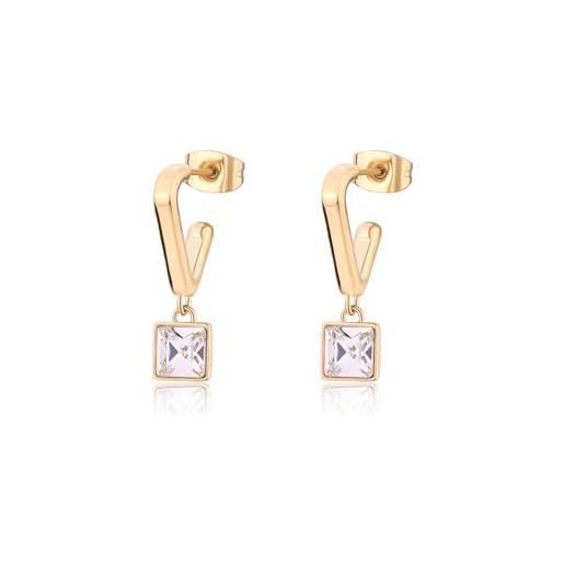 Orecchini Donna Morellato Creole Quadrate In Acciaio: Gioiello Elegante Con Cristalli, 1.4x1.4 Cm, Regalo Con Garanzia 2 Anni