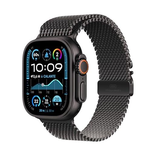 Apple watch ultra 2 gps + cellular 49 mm sportwatch con robusta cassa in titanio nero e loop in maglia milanese nero - small. Fitness tracker, gps di precisione, luminoso display retina