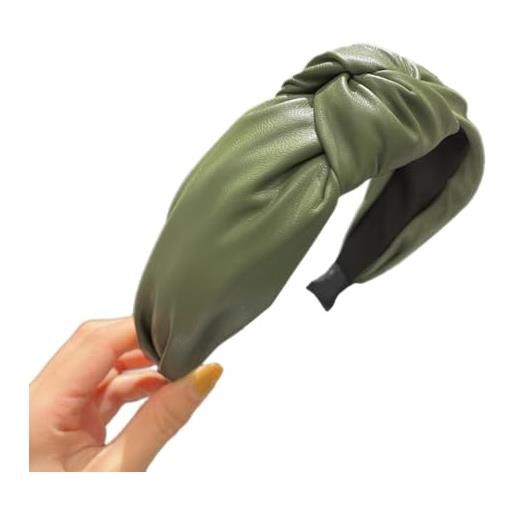 Wambere fascia per capelli in ecopelle con nodi, da donna, annodata, larga fascia per capelli, fascia per capelli, fascia per capelli, per donne e ragazze, da indossare tutti i giorni, verde