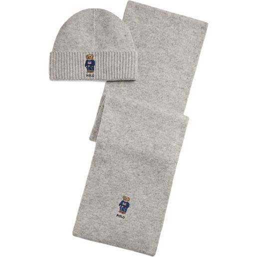 Polo Ralph Lauren set sciarpa e berretto con ricamo - grigio