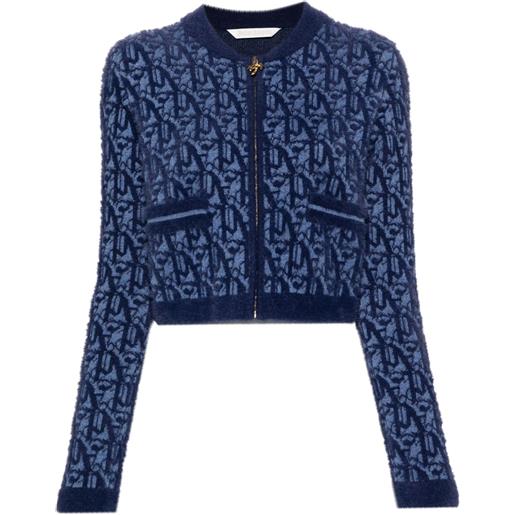 Palm Angels cardigan con monogramma jacquard - blu