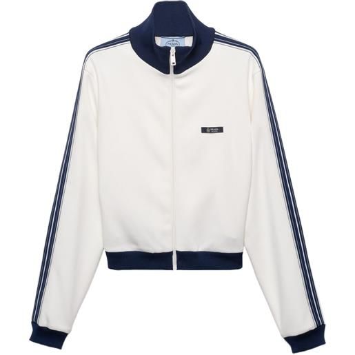 Prada felpa a righe con applicazioni in pelle sui gomiti - bianco