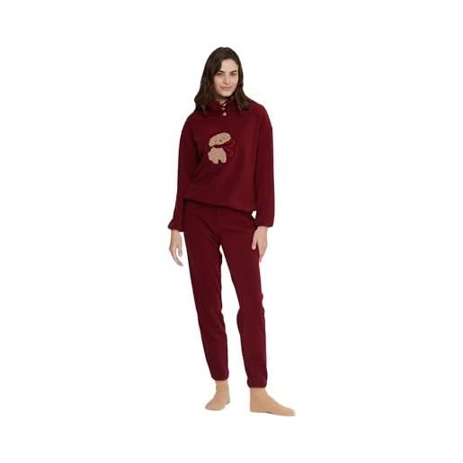 Noidinotte; more than pyjamas noidinotte - pigiama donna lily in paris in pile con collo tre bottoni - m bordeaux