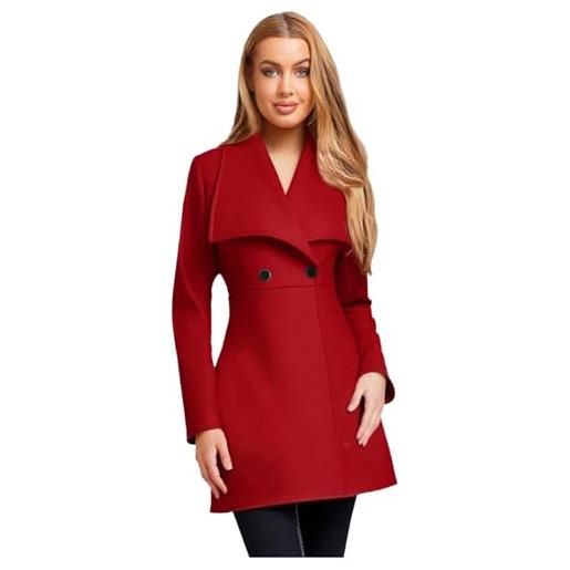Alvivi cappotto donna lungo elegante in tweed con revers trench a manica lunga giacca invernale casual coat slim fit doppiopetto per ufficio shopping rosso l