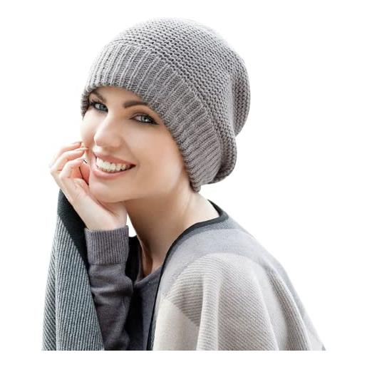 MASUMI berretti e cappelli biologici per chemioterapia - ari | copricapo per pazienti di cancro, alopecia, perdita di capelli | cappello invernale unisex | 50% lana (colore: grigio)