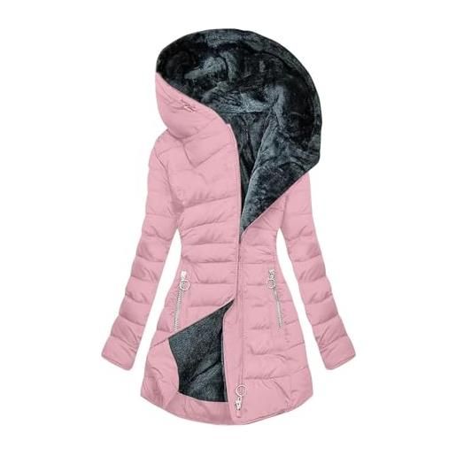 Bauzuoyo giubbino invernale da donna, caldo cappotto invernale, tinta unita, lungo, in peluche, foderato, parka invernale, con chiusura lampo, trapuntato, in pile, outwear e cotone, colore: rosa. , l