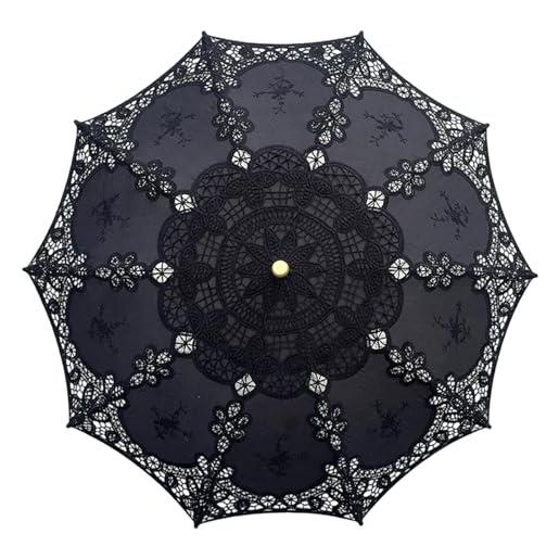 Zuoeay ombrello decorativo fatto a mano in pizzo con manico in legno parasole per donne ragazze ombrello speciale pizzo cotone, nero