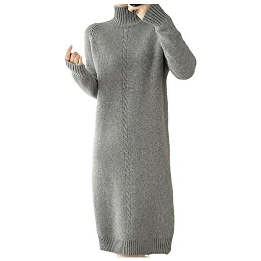 Sweejim abito spesso caldo lana maglione lungo donne autunno inverno collo alto over-the-ginocchio maglia vestito di grandi dimensioni, grigio, xl