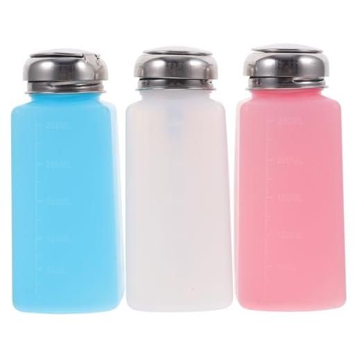 HOMSFOU dispenser bottiglia di pressione vuota 250ml set da 3 bottiglie ricaricabili in plastica con testa a pompa per solvente unghie cosmetici facile da usare portatile