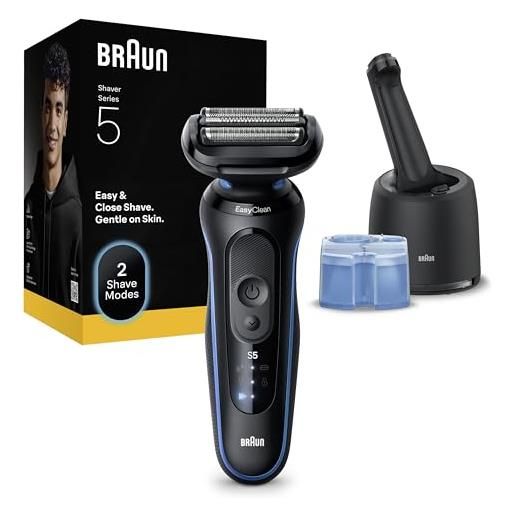 Braun serie 5 rasoio elettrico barba, wet&dry, regolabarba uomo, rasoio barba, 50 min di utilizzo, stazione smart. Care 4in1, senza fili, 100% impermeabile, regolabarba Braun, 52-b7000cc, blu