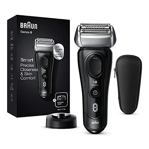 Braun series 8, regolabarba uomo, rasoio elettrico barba Braun serie 8, rifinitore di precisione, custodia da viaggio, tecnologia sonica, lame flessibili, idea regalo, 8410s nero