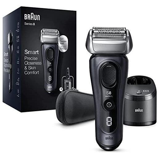 Braun series 8, regolabarba uomo, rasoio elettrico barba tecnologia sonica, lame flessibili, custodia da viaggio in tessuto, idea regalo, 8463cc nero