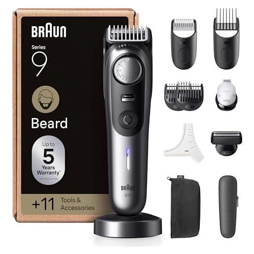 Braun regolabarba uomo series 9, rasoio elettrico barba Braun, +11 strumenti da barbiere, lama pro. Blade affilata a vita, 180 min, selettore di precisione con 52 lunghezze, impermeabile, bt9545, cromo