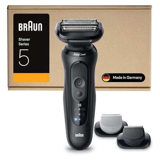 Braun serie 5 rasoio elettrico barba, wet&dry, regolabarba uomo, rasoio barba, 50 min di utilizzo, +2 accessori, senza fili, 100% impermeabile, regolabarba Braun, 52-n1650si, nero