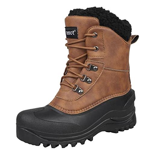 riemot stivali da neve uomo donna scarpe invernali foderate di pelliccia caldi casual stringate stivaletti impermeabili antiscivolo outdoor stivali boots scarpe trekking, marrone, 45 eu