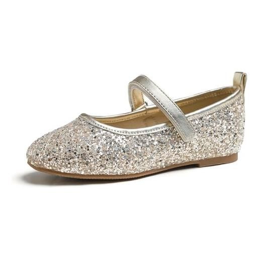 Feversole girls glitter cute dress, ragazze mary jane strap scarpe basse ballerine da principessa scarpe da scuola piatte bianco lucido 30 eu