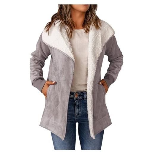 Duohropke cappotto in pelle scamosciata da donna con fodera in shearling mantello lungo caldo giacca in pelle scamosciata piumino a maniche lunghe cappotto invernale oversize monocromatico cardigan