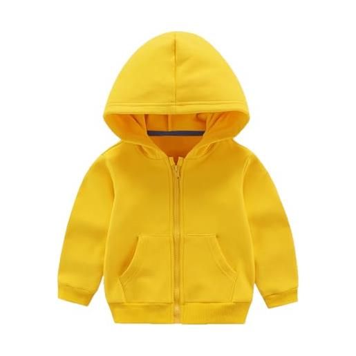Generico felpa bambino con zip e cappuccio felpe invernali ragazzo tinta unita calda giacca invernale in pile ampia giacche spessa comodo cappotto manca lunga hoodie casual moda per (yellow, 18-24 months)