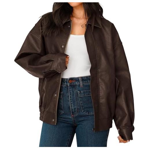 Generic giacche in similpelle da donna, cappotto da motociclista con cerniera oversize alla moda, impermeabile, invernale