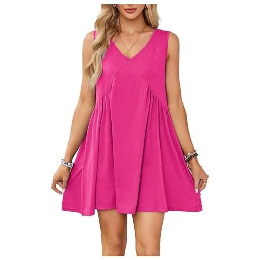 Generic estate estate senza maniche mini dress casual loose scollo a v con tasche abiti da spiaggia, rose, m