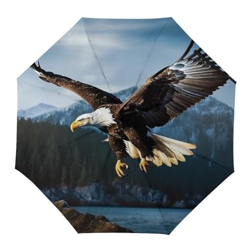 BVKWNTSA ombrello antivento da viaggio aquila alla caccia compatto, leggero, automatico, robusto e portatile, con copertura per ombrello, adatto sia per uomini che per donne, aquila a caccia, manual