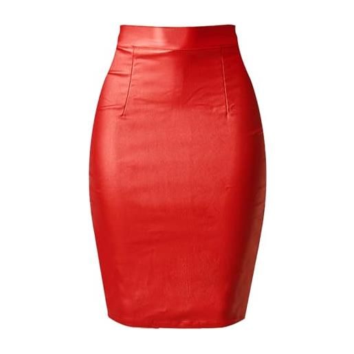 ZC8bdbd gonna da donna in finta pelle, a vita alta, aderente, con spacco posteriore, rosso, s