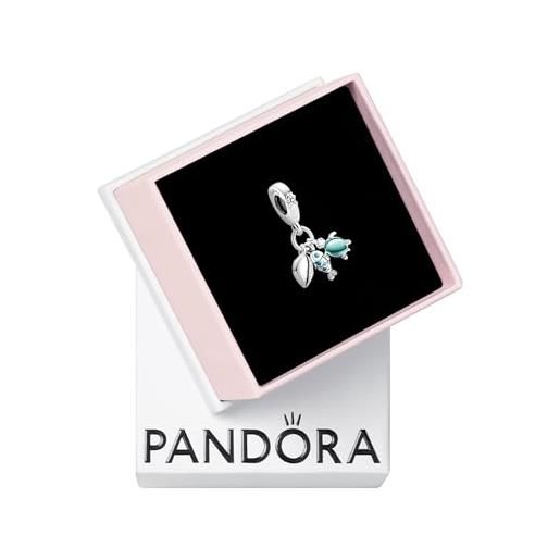 PANDORA ciondolo moments in argento 9 con pesce, tartaruga e conchiglia con vetro di murano bicolore verde blu e smalto turchese