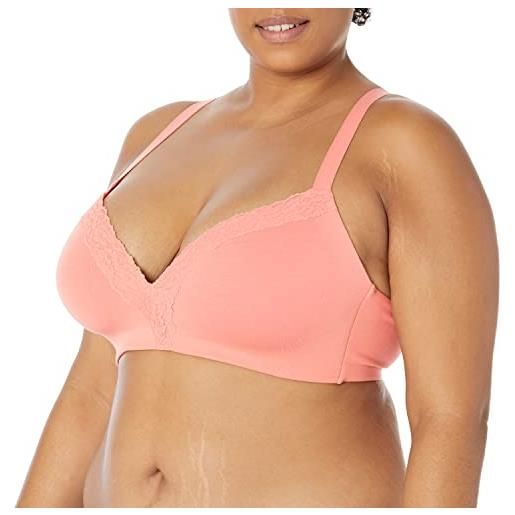 Amazon Essentials reggiseno in cotone e pizzo leggermente foderato senza ferretto donna, rosa salmone, 2a