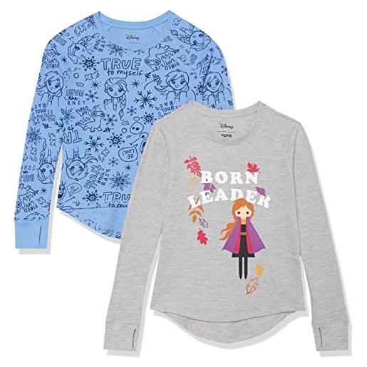Amazon Essentials disney | marvel | star wars | frozen t-shirt termica a maniche lunghe bambine e ragazze, pacco da 2, frozen 2 - leader nata, 10 anni