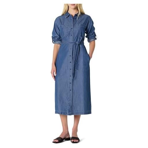 Amazon Essentials abito midi con bottoni a maniche lunghe in denim chambray, vestibilità regolare donna, lavaggio blu chiaro con ghiaccio, xs